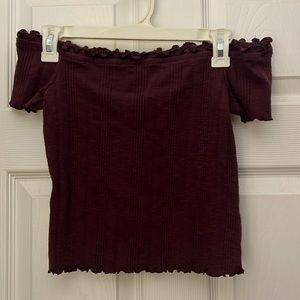 Aeropostale maroon off the shoulder crop top